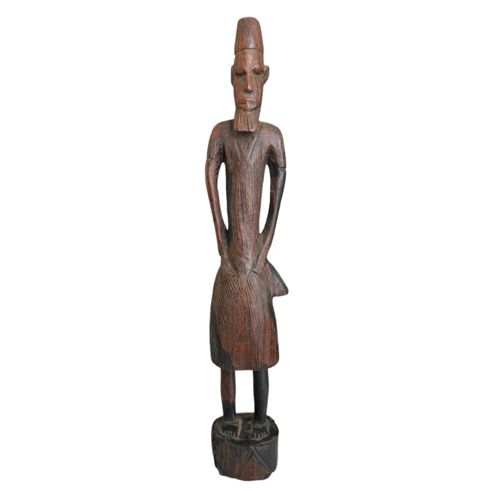 African Handcarved Solid Wood Male Sculptural Figure Tribal Headman Kenyan Besmo